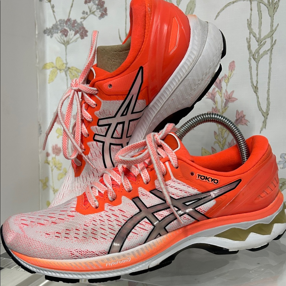 ASICS KAYANO 27 TOKYO Women's Athletic Shoes - Vibrant Orange and White - Picture 2 of 15